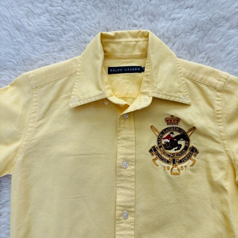 Ralph Lauren Yellow Embroidered Crest Button-Down Girls Kids Shirt size 7